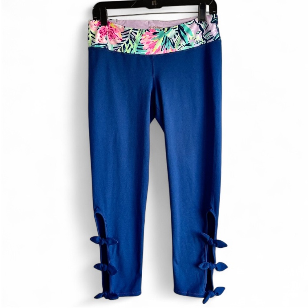 Lilly Pulitzer Noelani Tropical Luxletic Cropped Leggings with Bows Size L